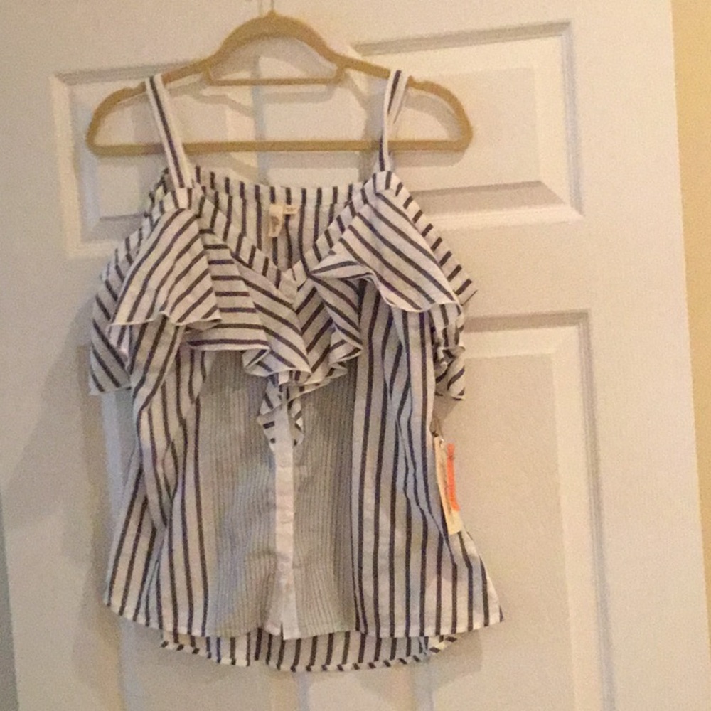 Striped button down w cold shoulders - brand new w tags